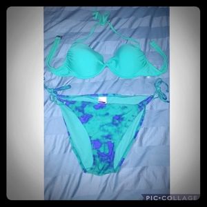 Green and blue tie dye bikini